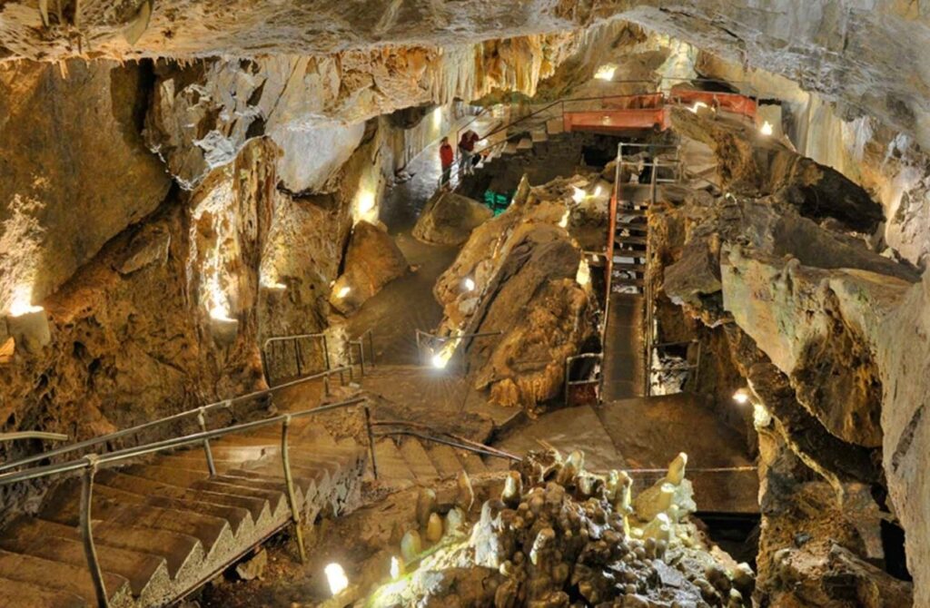 The underground walkway inside Crystal Cave in Kutztown, PA.
