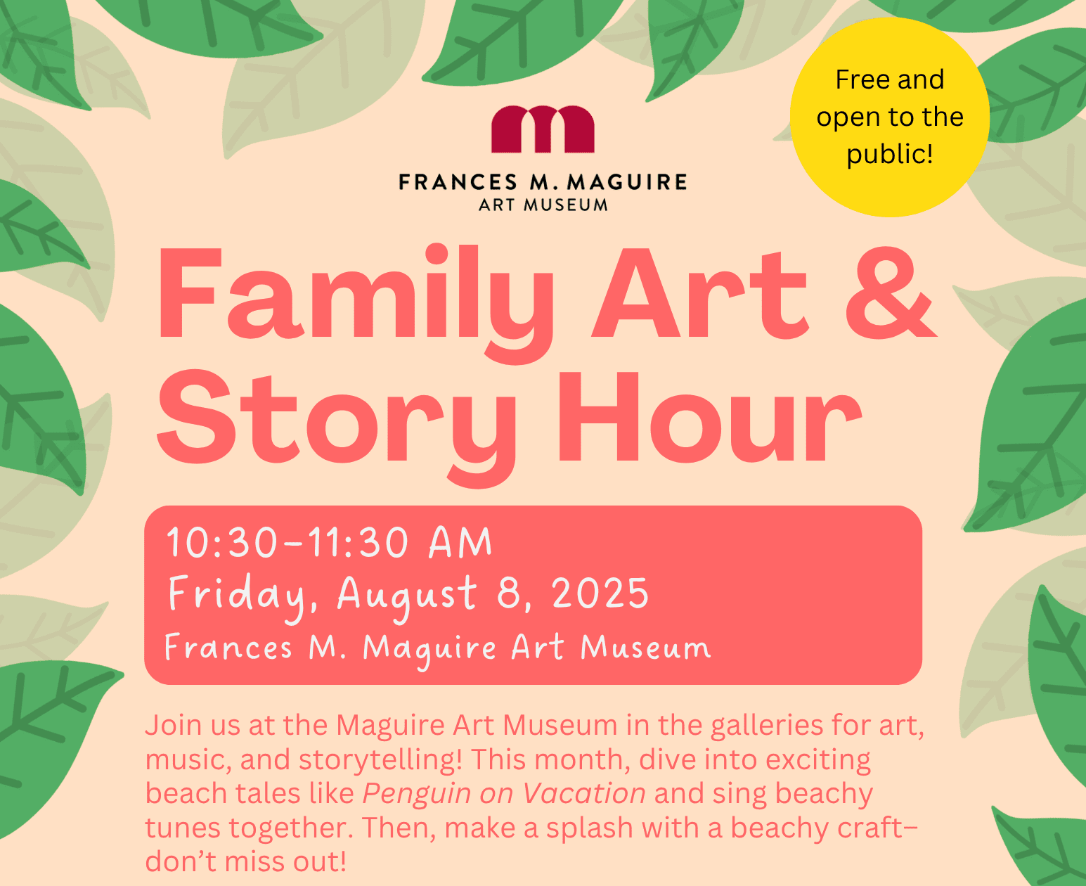 Family Art & Story Hour at the Maguire Art Museum